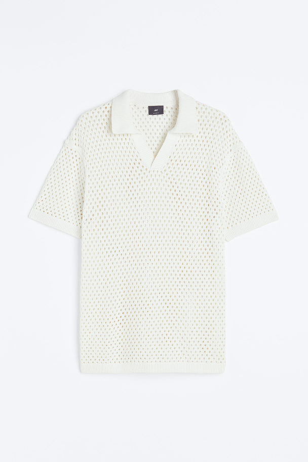 H&M Opengebreid Poloshirt - Relaxed Fit Wit