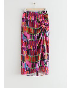 Printed Asymmetric Midi Skirt Pink/purple/red