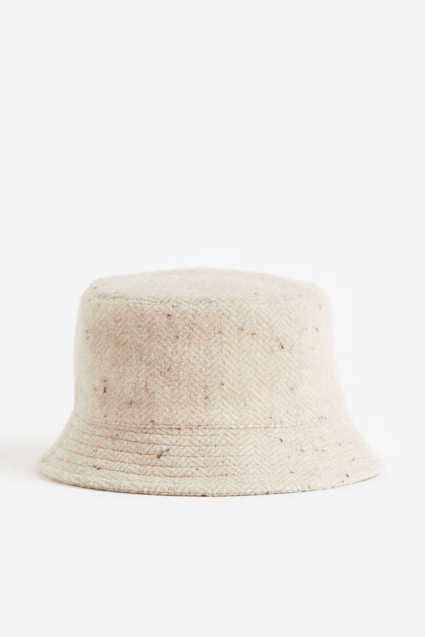 H&M Bucket Hat aus Wollmix Beige/Fischgrätmuster