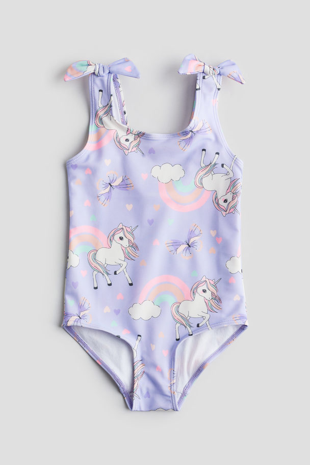 H&M Patterned Swimsuit Light Purple/unicorns