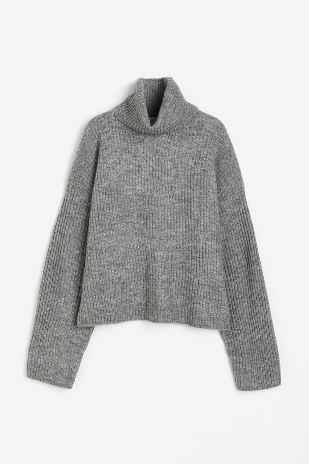 H&M Oversized Polo-neck Jumper Grey Marl