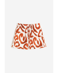 Paperbag-shorts I Hørblanding Creme/brunmønstret