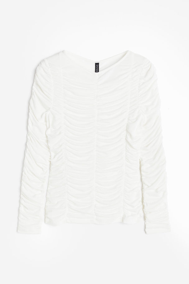 H&M Ruched Mesh Top Natural White