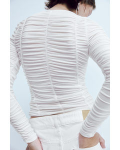 Ruched Mesh Top Natural White