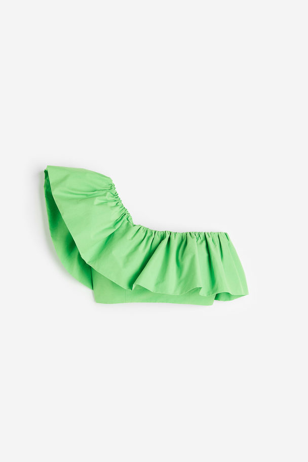 H&M Flounced One-shoulder Top Bright Green