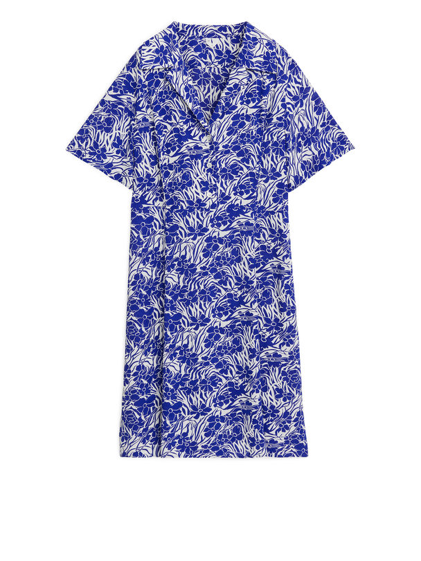Arket Short Fluted Dress Blue/pattern