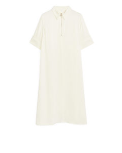A-line Satin Dress Off White