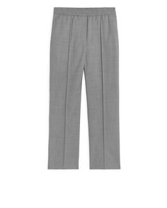 Elastic Waist Wool Trousers Grey