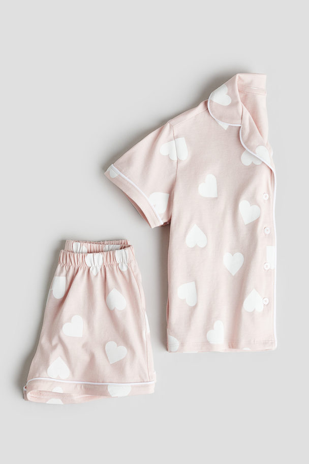 H&M Patterned Jersey Pyjamas Light Pink/hearts
