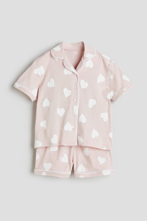 H&M Patterned Jersey Pyjamas Light Pink/hearts
