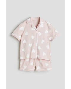 Patterned Jersey Pyjamas Light Pink/hearts