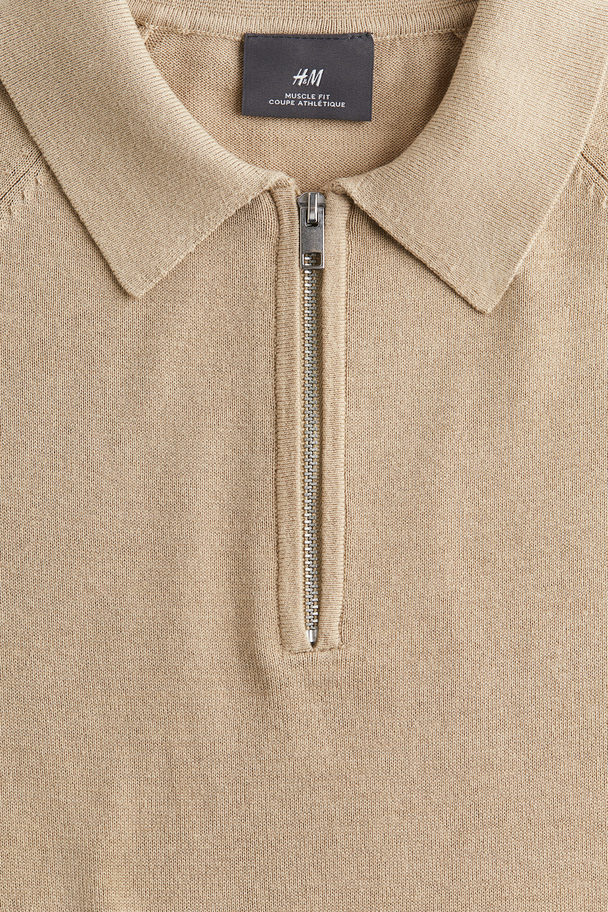 H&M Muscle Fit Polo Shirt Beige