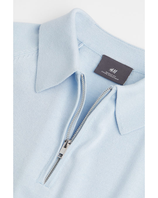 H&M Muscle Fit Polo Shirt Light Blue