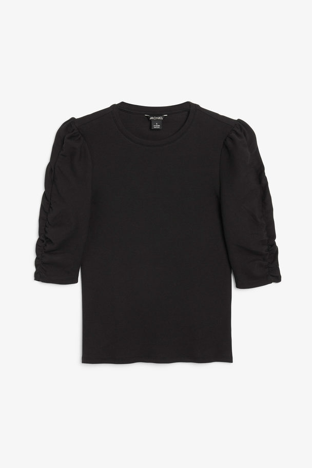 Monki Ruched Sleeve Top Black