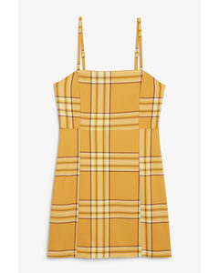 Spaghetti Strap Mini Dress Yellow Checks