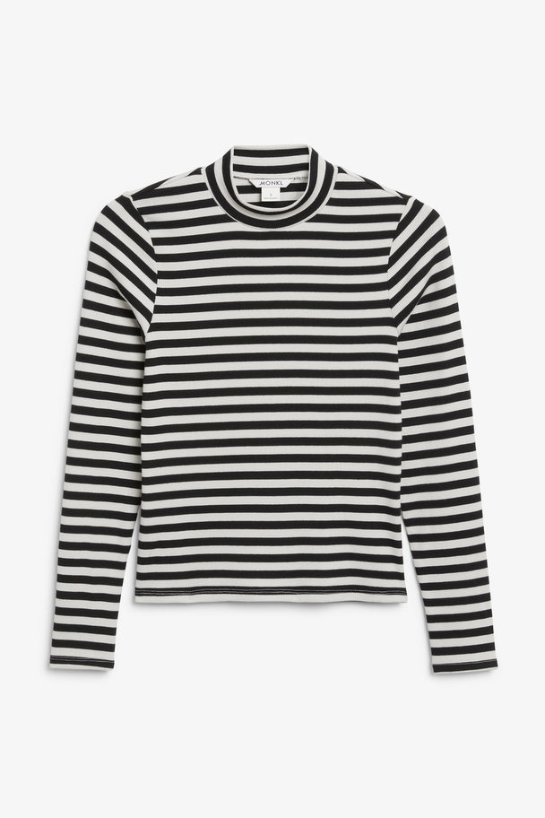 Monki Long-sleeved Low Turtleneck Top Black & White Stripes