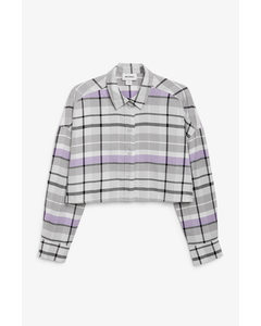 Cropped Flannel Shirt Grey Check
