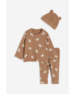 3-piece Ribbed Jersey Set Brown/teddy Bears