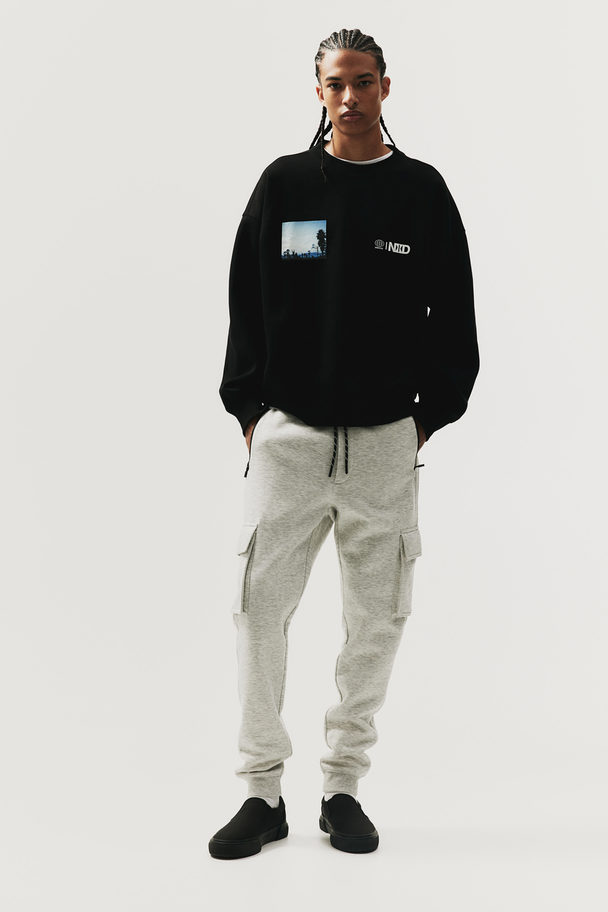 H&M Sweatshirt Med Tryk Oversized Fit Sort/strand