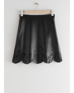 Laser Cut Leather Mini Skirt Black