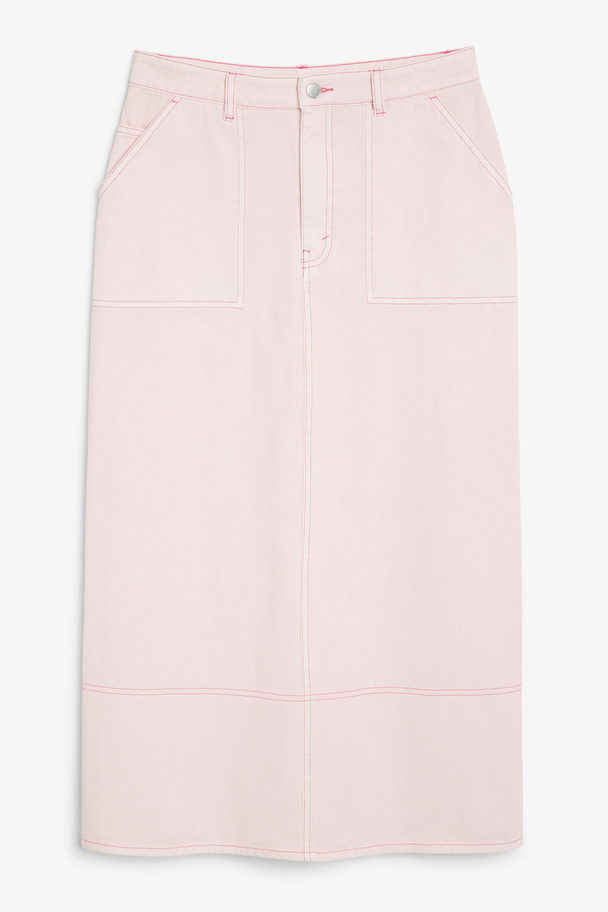 Monki Pink Midi Denim Utility Skirt Pink