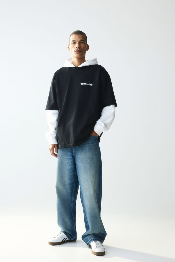 H&M T-shirt Med Tryk Oversized Fit Sort/new Sound
