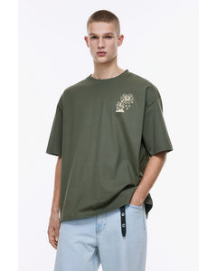 Oversized Fit Printed T-shirt Khaki Green/hardcore