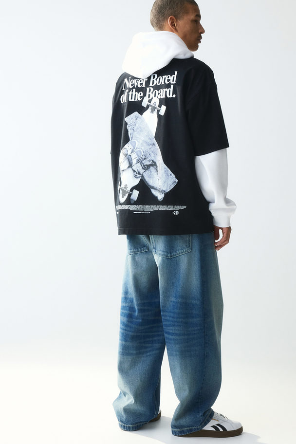H&M T-shirt Med Tryk Oversized Fit Sort/new Sound