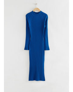 Ribgebreide Midi-jurk Blauw