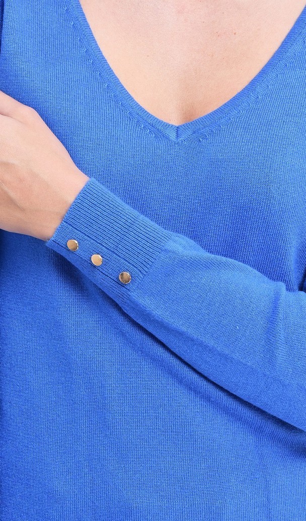 C&Jo V-neck Sweater With Silver Buttons On Sleeves