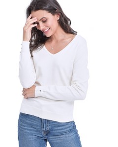 V-neck Sweater With Silver Buttons On Sleeves