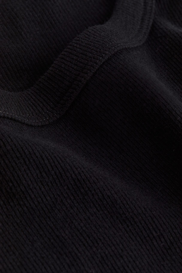 H&M Cropped Ribbed T-shirt Black