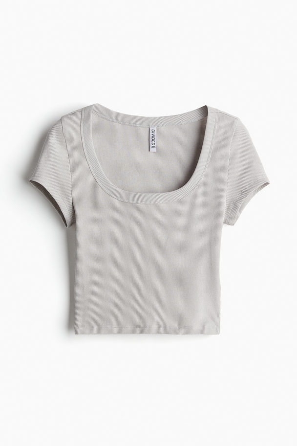 H&M Cropped Ribbed T-shirt Light Grey