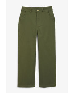 Straight leg twill trousers Khaki green