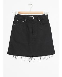 Raw Edge Denim Mini Skirt Black