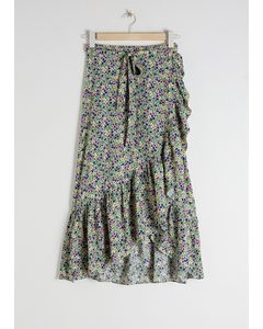 Floral Ruffled Midi Wrap Skirt Floral Print