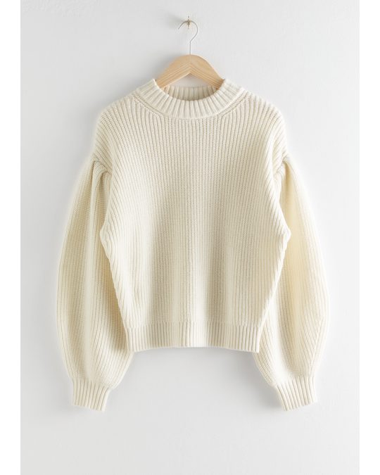 & Other Stories Chunky Ribbed Puff Sleeve Sweater White