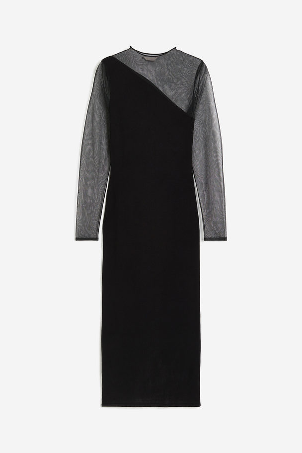 H&M Kleid mit durchscheinenden Ärmeln Schwarz