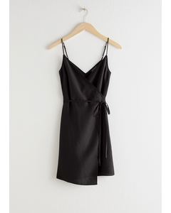 Asymmetric Wrap Mini Dress Black
