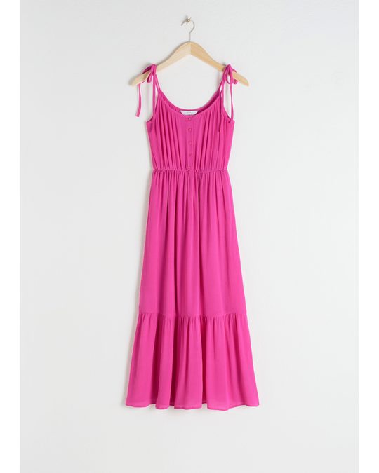 & Other Stories Ruffled Tie Shoulder Midi Dress Pink
