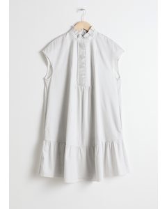 Ruffle Bib Shirt Dress White