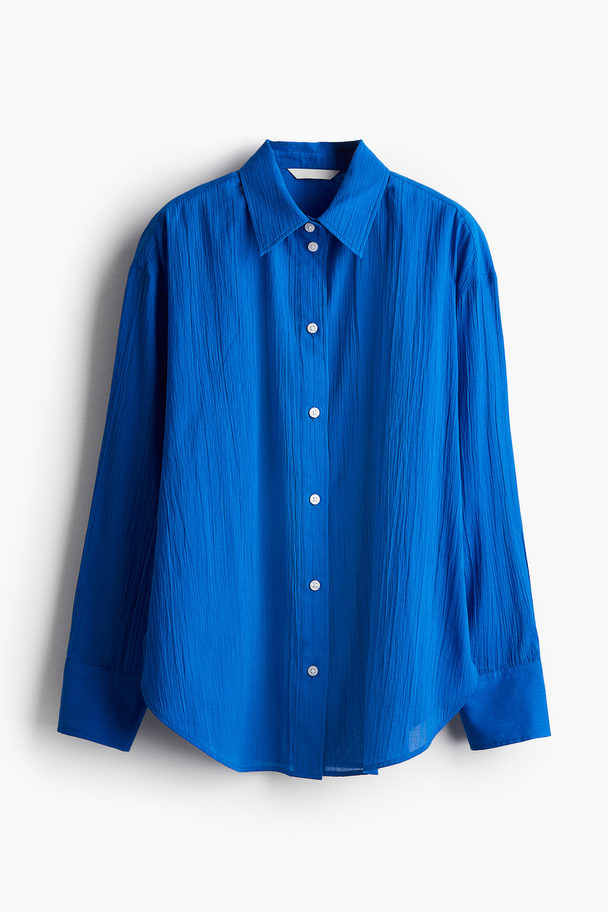 H&M Crinkled Cotton Shirt Bright Blue