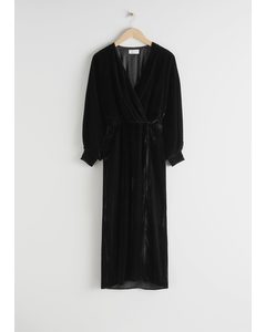 Velvet Side Slit Midi Dress Black