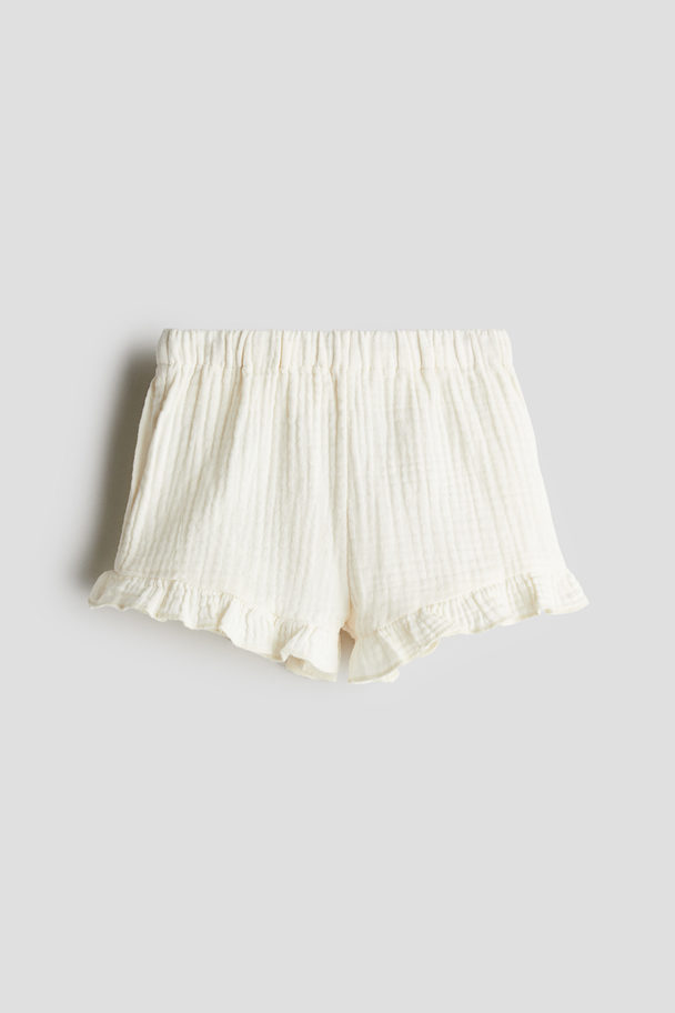 H&M Shorts aus Baumwollmusselin Cremefarben