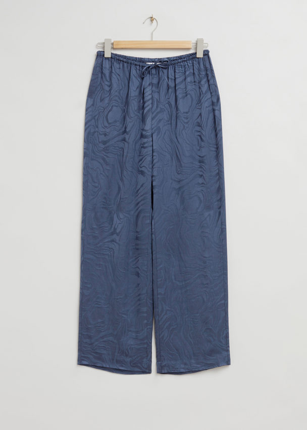 & Other Stories Jacquard Patterned Drawstring Trousers Dark Blue