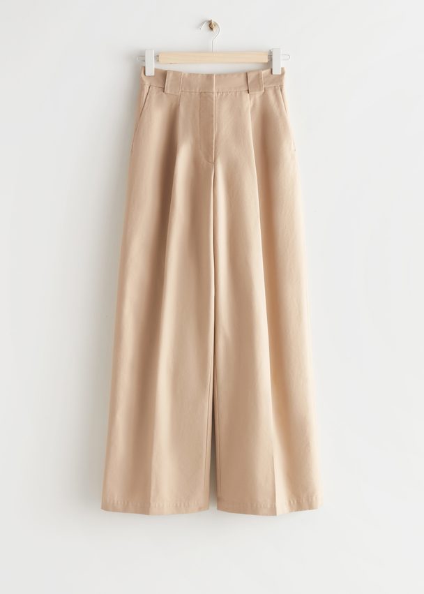 & Other Stories Wide Cotton Trousers Beige