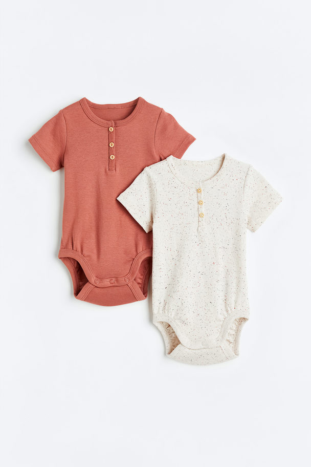 H&M 2-pack Button-top Bodysuits Brick Red/natural White