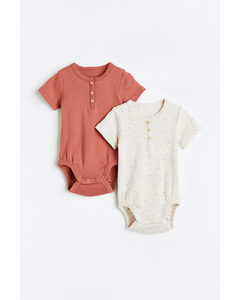 2-pack Button-top Bodysuits Brick Red/natural White