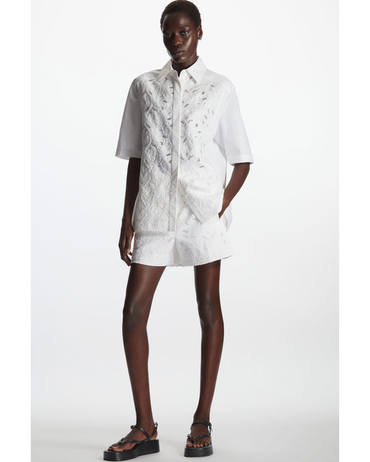 COS Floral Panel Tailored Shorts White