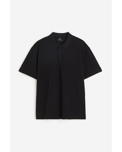 Relaxed Fit Piqué Polo Shirt Black
